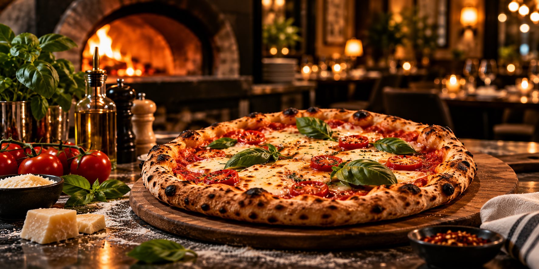 Pizza de tomates y albahaca